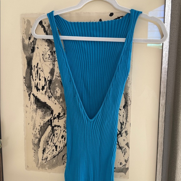 Blue Ribbed Midi Dress - Picture 2 of 4